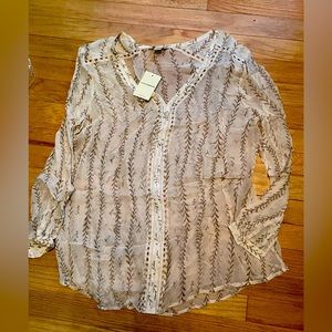 NEW lucky brand woman’s beige sheer blouse size l large NWT